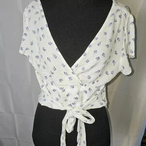 Garage Vneck Blue/White Crop Top‎ SZ M